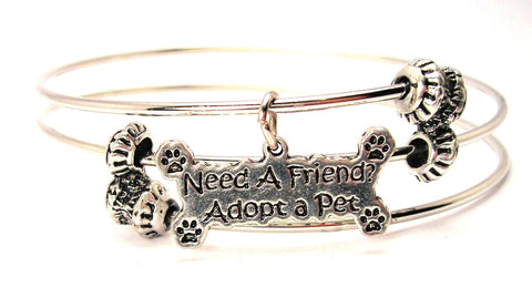 Need A Friend? Adopt A Pet Triple Style Expandable Bangle Bracelet