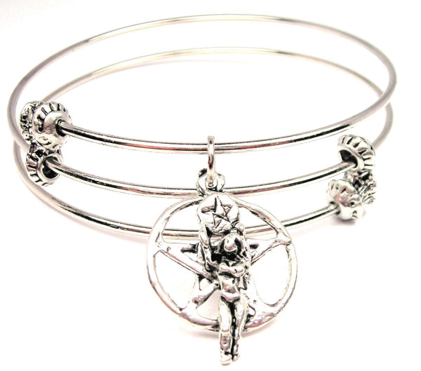 Pentacle With Goddess Triple Style Expandable Bangle Bracelet