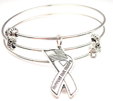 Support Our Troops Awareness Ribbon Triple Style Expandable Bangle Bracelet