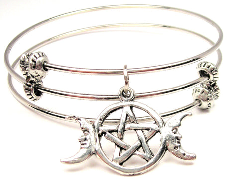 Triple Moon Pentacle Triple Style Expandable Bangle Bracelet