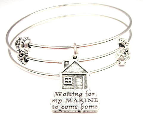 Waiting For My Marine To Come Home Triple Style Expandable Bangle Bracelet