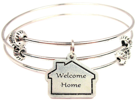 Welcome Home House Triple Style Expandable Bangle Bracelet