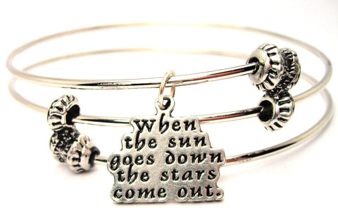 When The Sun Goes Down The Stars Come Out Triple Style Expandable Bangle Bracelet