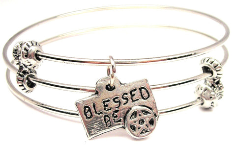 Blessed Be Triple Style Expandable Bangle Bracelet