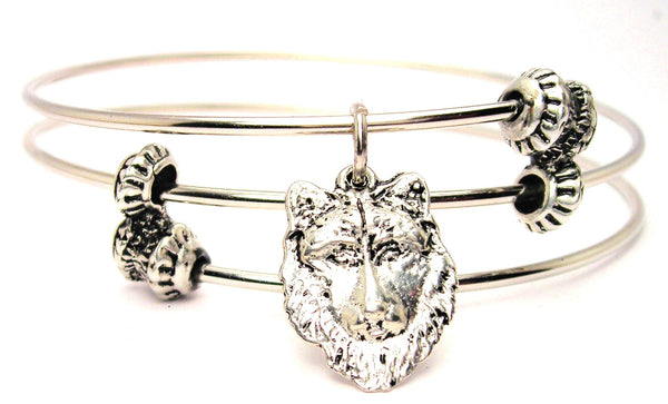 Wolf Face Triple Style Expandable Bangle Bracelet