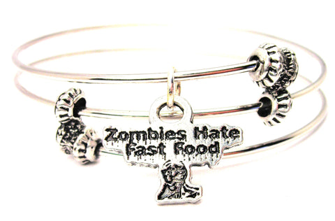 Zombies Hate Fast Food Triple Style Expandable Bangle Bracelet