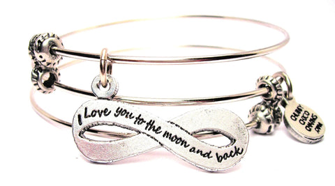 Infinity I Love You To The Moon And Back Triple Style Expandable Bangle Bracelet