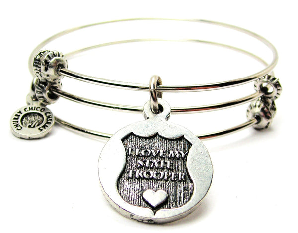 I Love My State Trooper Triple Style Expandable Bangle Bracelet