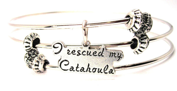 I Rescued My Catahoula Triple Style Expandable Bangle Bracelet