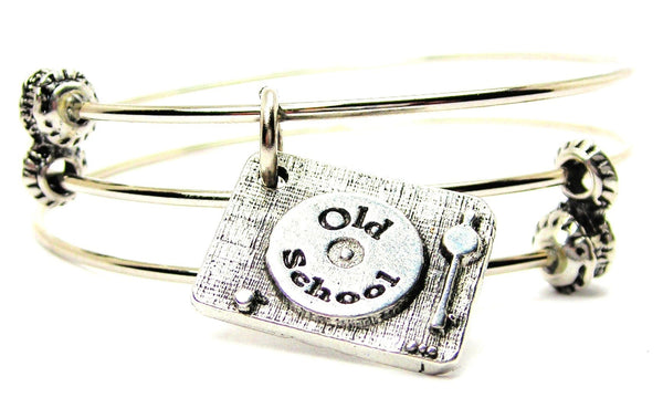 Old School Record Player Triple Style Expandable Bangle Bracelet