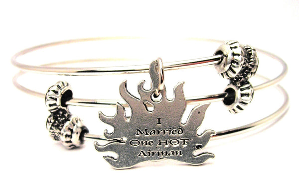 I Married One Hot Airman Triple Style Expandable Bangle Bracelet