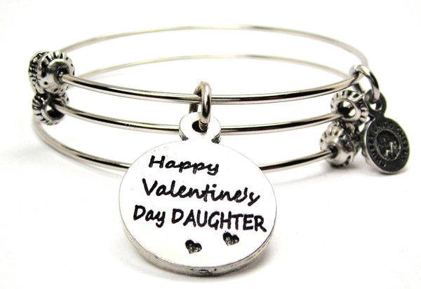 Happy Valentines Day Daughter Triple Style Expandable Bangle Bracelet