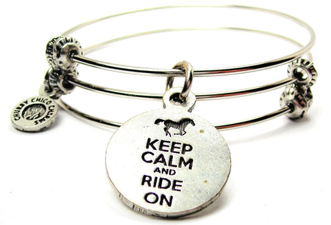 Keep Calm and Ride On Triple Style Expandable Bangle Bracelet