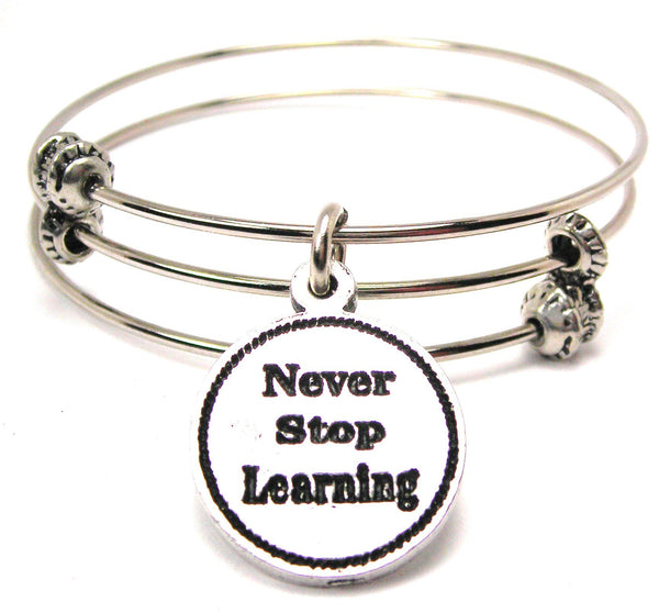 Never Stop Learning Triple Style Expandable Bangle Bracelet