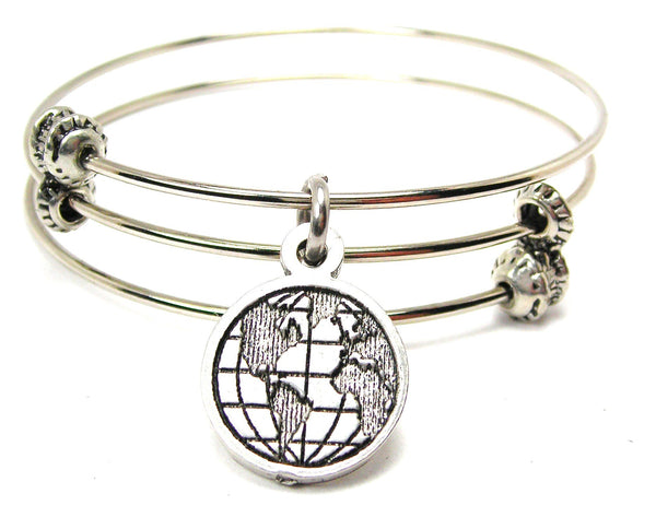 Flat Globe Triple Style Expandable Bangle Bracelet