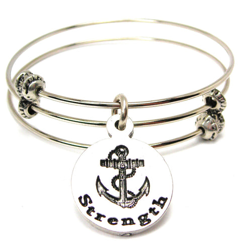 Strength With Anchor Triple Style Expandable Bangle Bracelet