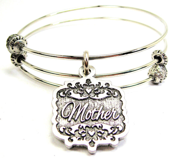 Mother Victorian Scroll Triple Style Expandable Bangle Bracelet