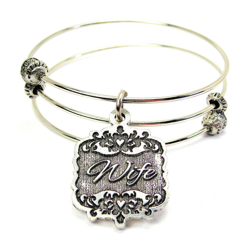 Wife Victorian Scroll Triple Style Expandable Bangle Bracelet