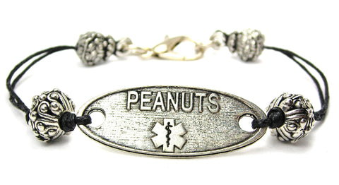 medical id, medical jewelry, nut allergies, nuts, cord bracelet, charm bracelet