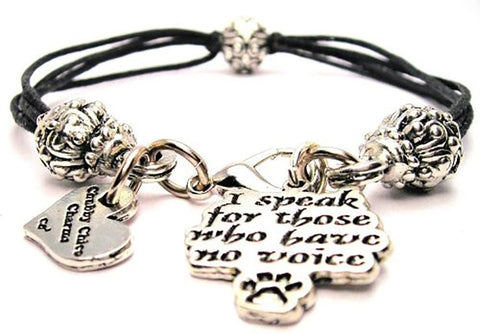 I Speak For Those Who Have No Voice Beaded Black Cord Bracelet