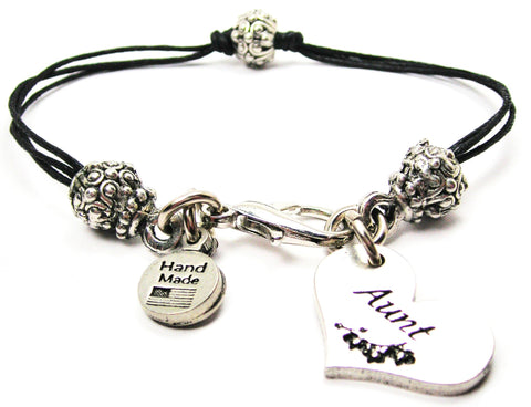 Aunt Heart Beaded Black Cord Bracelet