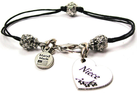 Niece Heart Beaded Black Cord Bracelet