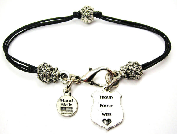 Proud Police Wife Beaded Black Cord Bracelet