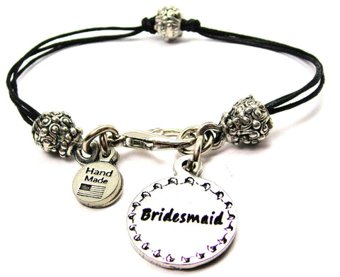 Bridesmaid Circle Beaded Black Cord Bracelet