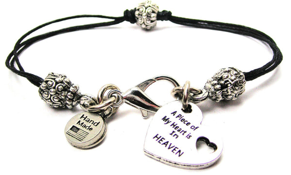 A Piece Of My Heart Is In Heaven Beaded Black Cord Bracelet