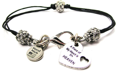 A Piece Of My Heart Is In Heaven Beaded Black Cord Bracelet