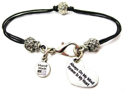 Always On My Mind Forever In My Heart Beaded Black Cord Bracelet