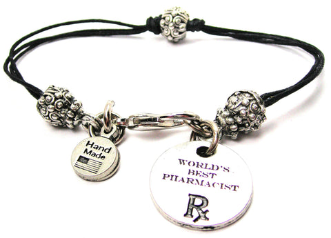 World's Best Pharmacist Beaded Black Cord Bracelet