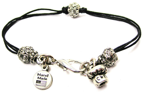 Chef Hat Beaded Black Cord Bracelet