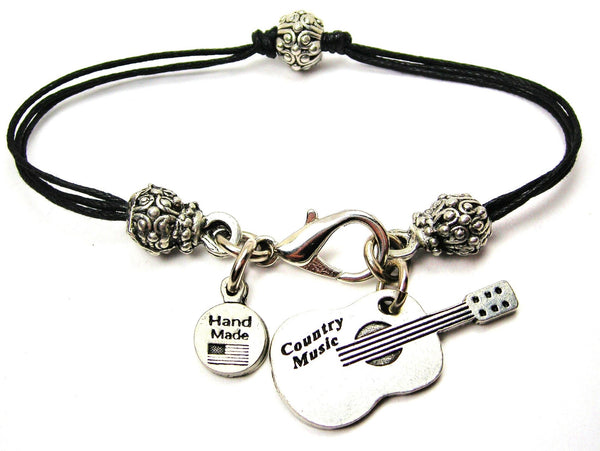 Country Music Guitar Beaded Black Cord Bracelet