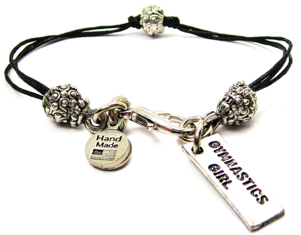 Gymnastics Girl Beaded Black Cord Bracelet