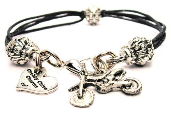 Motorcycle Beaded Black Cord Bracelet