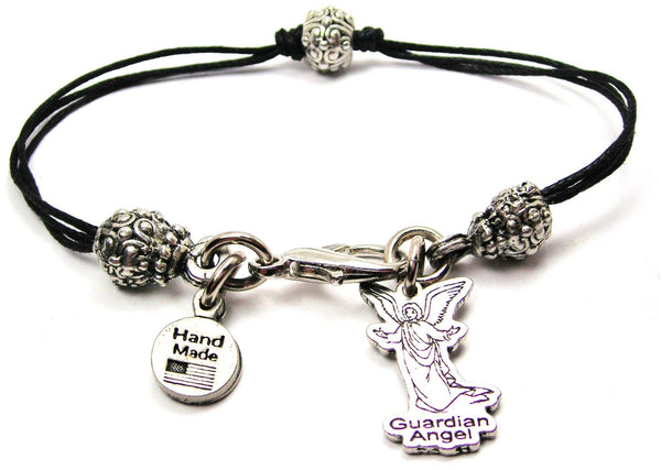 Guardian Angel Beaded Black Cord Bracelet