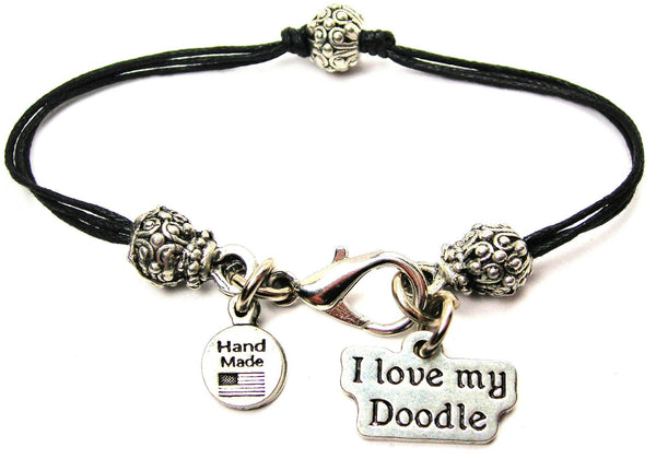 I Love My Doodle Beaded Black Cord Bracelet