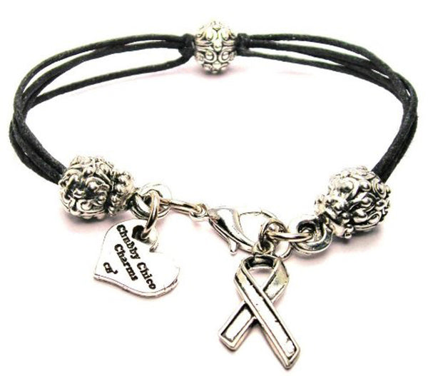 Smaller Awareness Ribbon Beaded Black Cord Bracelet