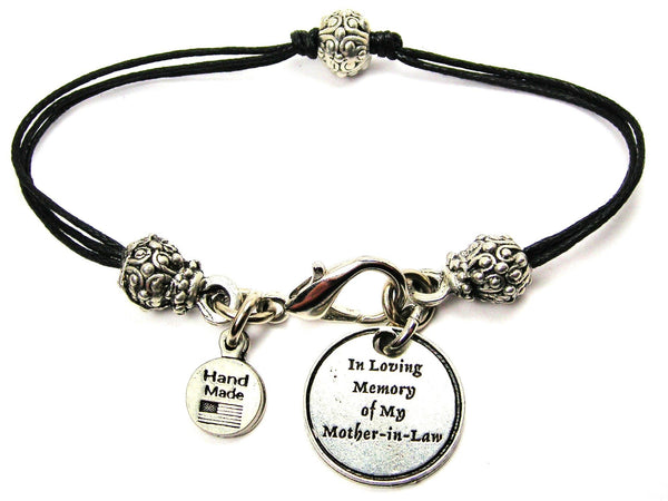 In Loving Memory Of My Mother In Law Beaded Black Cord Bracelet