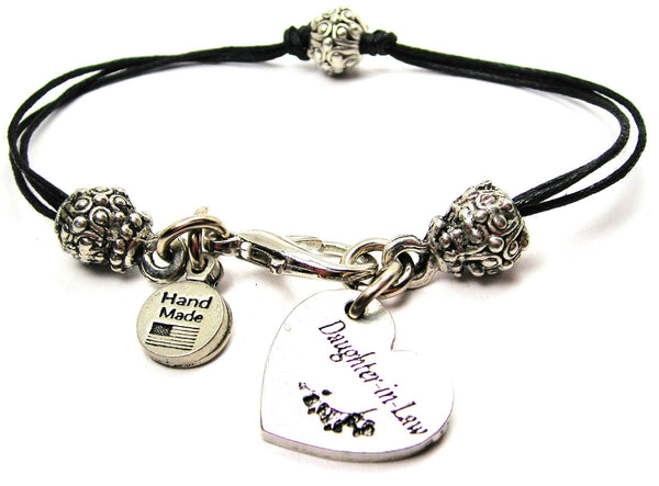 Daughter In Law Heart Beaded Black Cord Bracelet