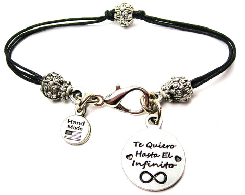 Te Quiero Hasta El Infinito Beaded Black Cord Bracelet