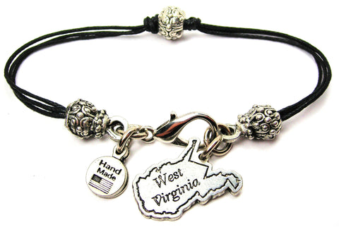 West Virginia Beaded Black Cord Bracelet