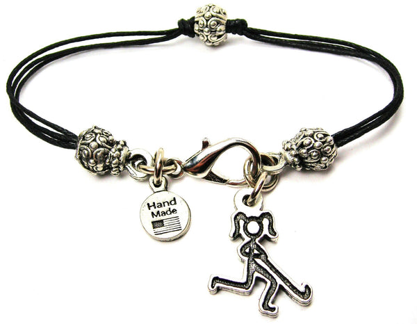 Field Hockey Stick Figure Girl Beaded Black Cord Bracelet