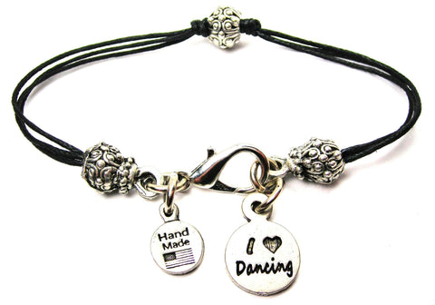 I Love Dancing Beaded Black Cord Bracelet