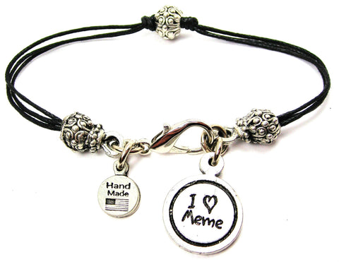 I Love Meme Child Handwriting Beaded Black Cord Bracelet