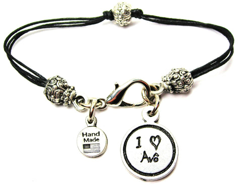 I Love Avo (Grandfather) Child Handwriting Beaded Black Cord Bracelet