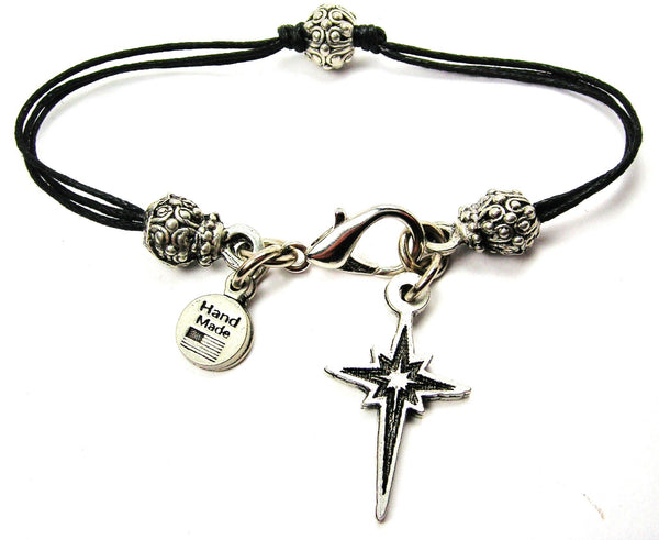 Christmas Star Of Bethlehem Beaded Black Cord Bracelet