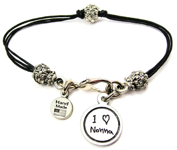 I Love Nonna Child Handwriting Beaded Black Cord Bracelet