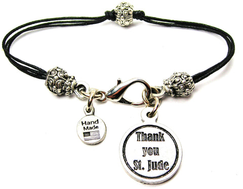 Thank You St Jude Circle Beaded Black Cord Bracelet